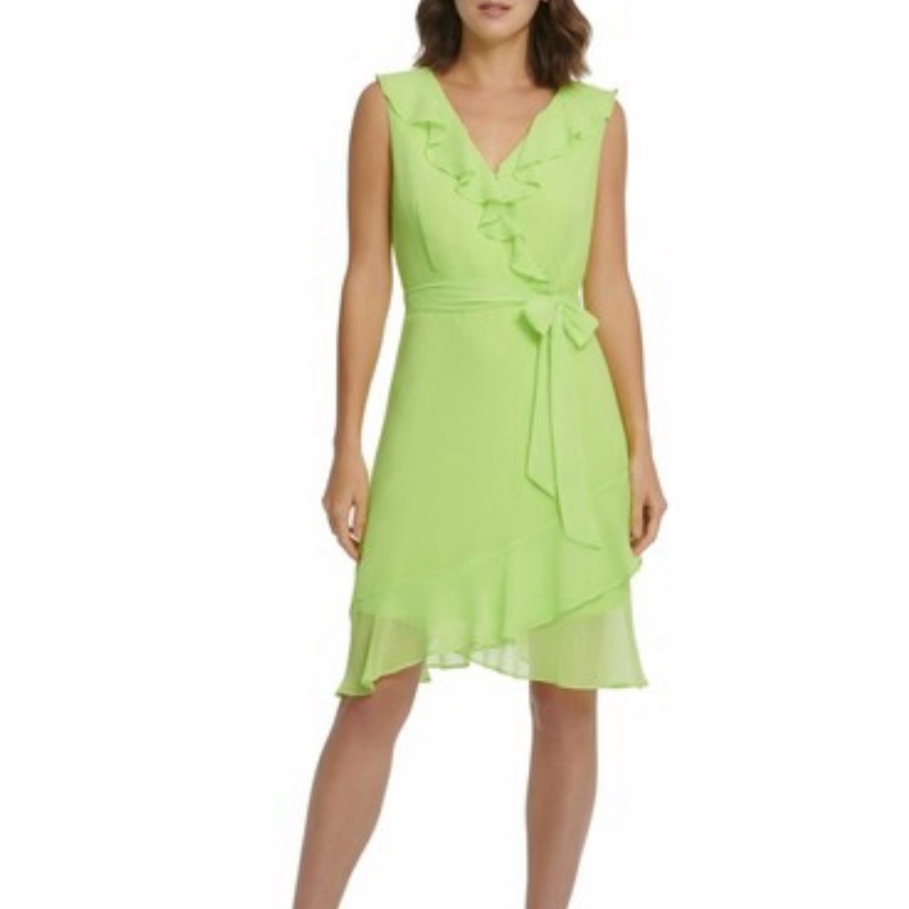 DKNY Green Asymmetrical Ruffle Sundress